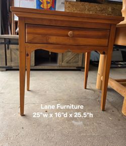 Lane Furniture pine table with drawer 
25"w x 16"d x 25.5"h
End table or nightstand