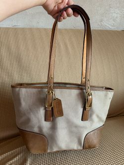 COACH Beige Brown Canvas & Leather Handbag