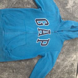 GAP zip up jacket blue with white and navy blue GAP logo
