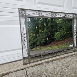 Decorative Wall Mirror Rectangular Wrought Iron Frame 