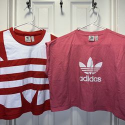 2 Adidas Crop Top Shirts Oversized Size SMALL 