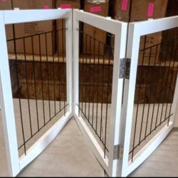 Freestanding Foldable Dog Gate for House Extra Wide Wooden, 3 panels