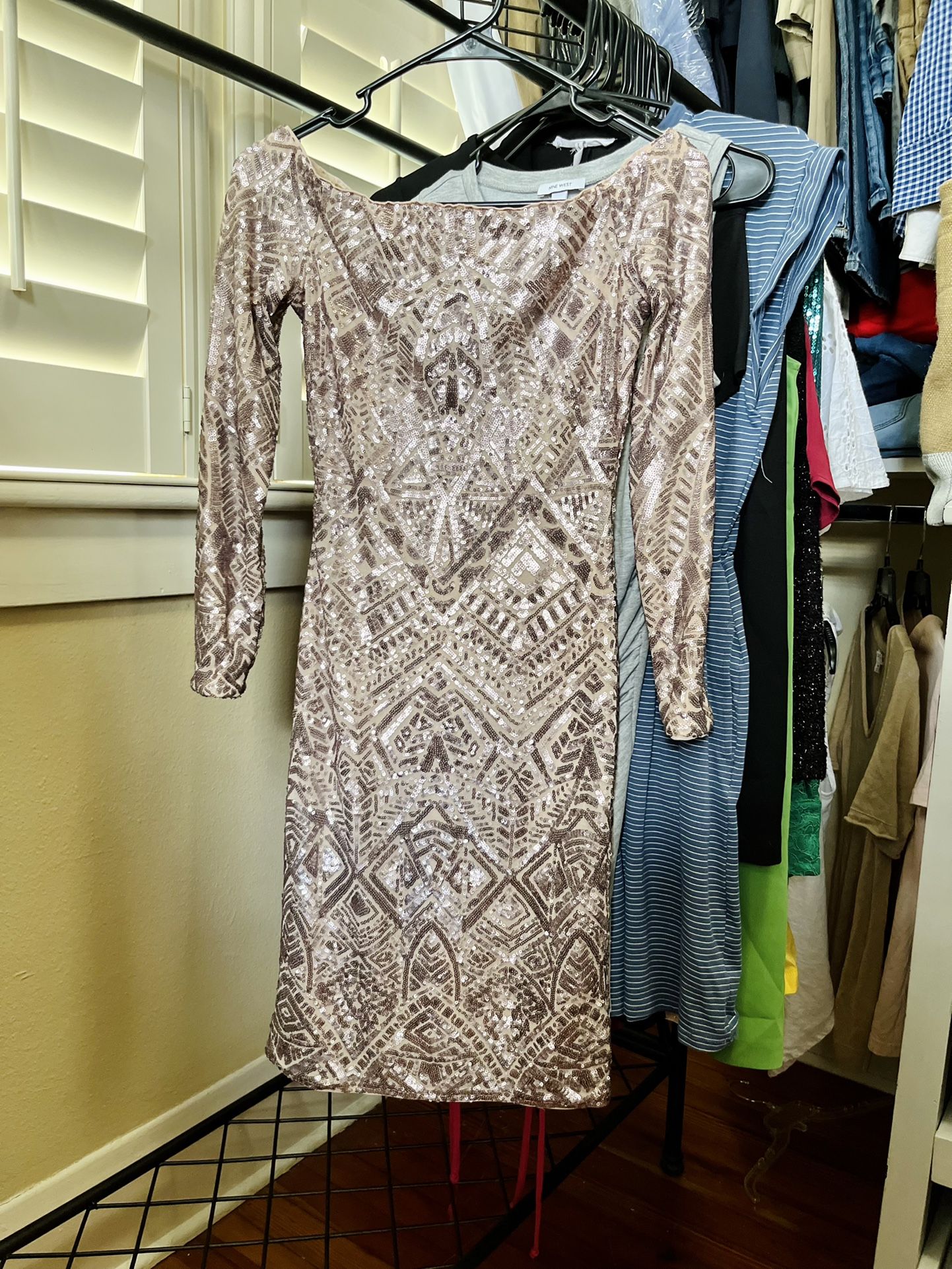 Blush & Rose Gold Sequined BCBG Dress - Size XS