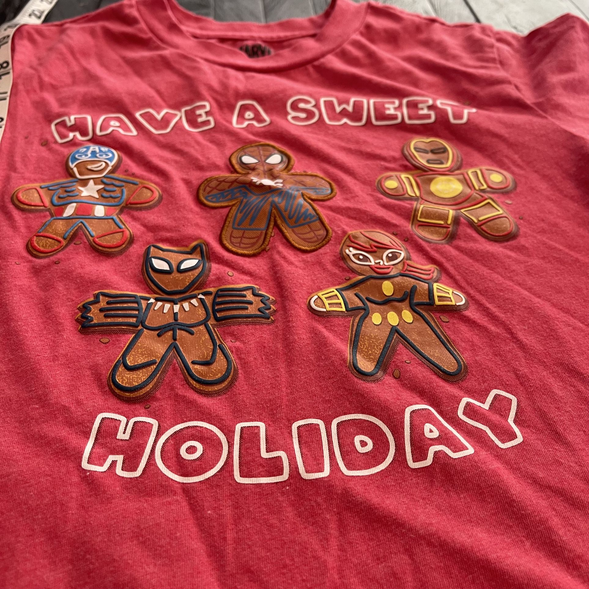 Disney Marvel Avengers Holiday Gingerbread Cookies Super Hero Shirt Size Boys Medium