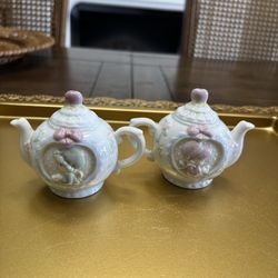 Vintage porcelain precious moments salt and pepper teapots shakers