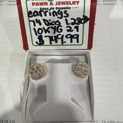 10KYG Earrings 74Dias Diamond 1.28CTW