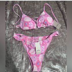 Hollister Pink and Purple Patterned Bikini