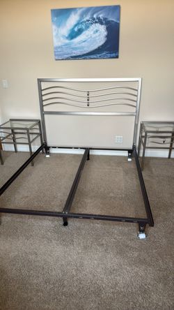Bed, headboard, nightstands