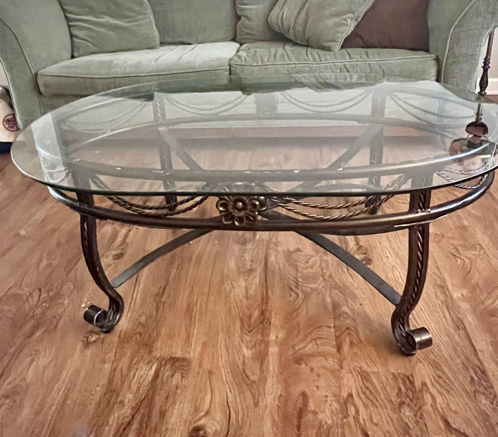 Vintage Glass Table With Two Side Tables 