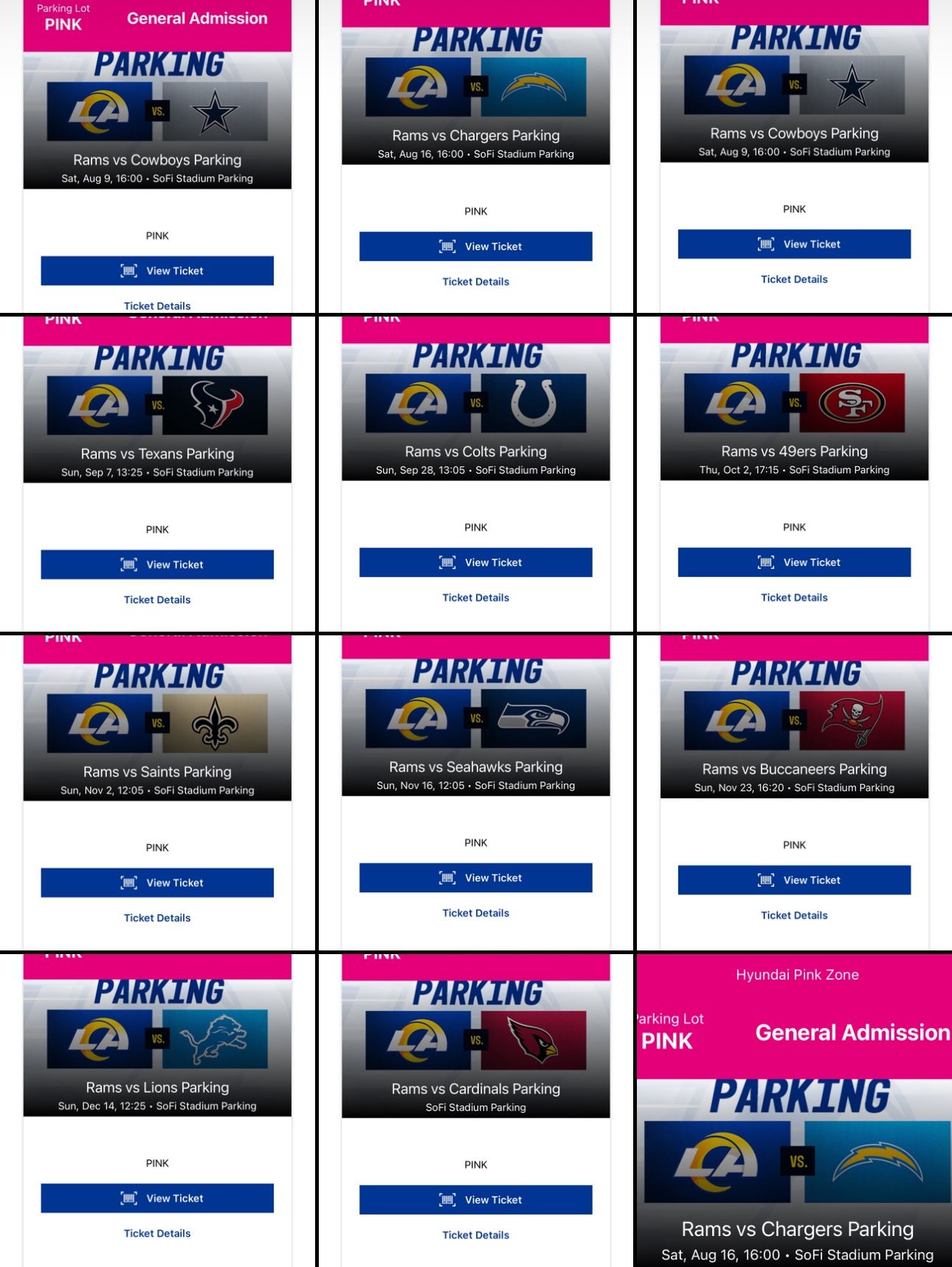 LA RAMS PINK ZONE PARKING