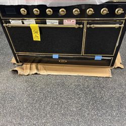 Brand New Ilve Majestic II Black 48” Dual Fuel Stove Range Brass Trim