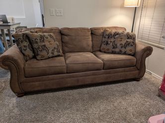 Brown Microfiber 3-Seat Sofa with Nailhead Trim