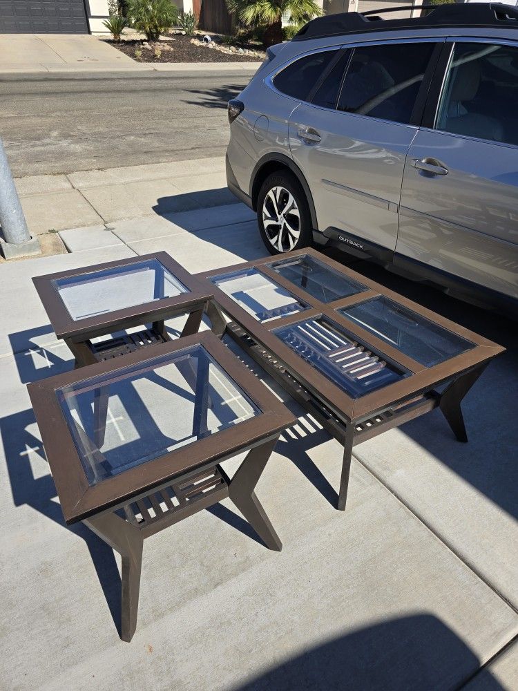 Living Room Coffee Table Set with Glass