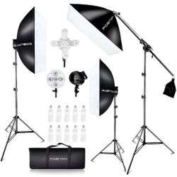 Softbox Photography Lighting Kit, Boom Arm Headlight Lighting Kit with Sandbag, 2500W Continuous Lighting Kit with 2M Light Stan