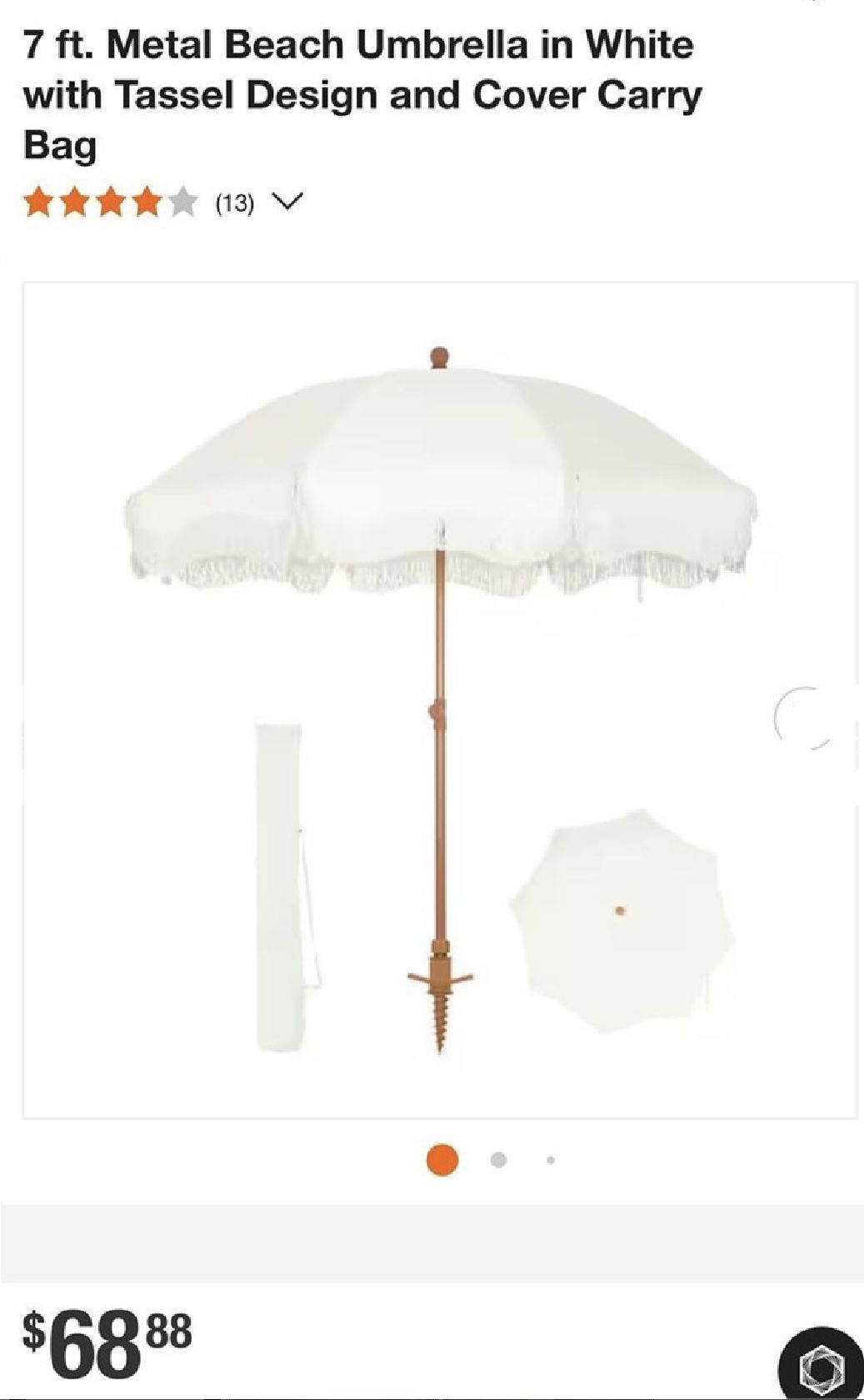 7’ White Tassel Beach Umbrella