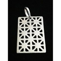 1.85" x 1" Solid Sterling Silver 2-Sided Handcarved Dot & Star Pendant. Made in Thailand, signed