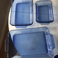  Anchor Hocking Cobalt Blue- 3 Glass Lasagna Baking Dish Casseroles