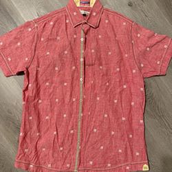 red linen button-down shirt by Cucu Equilibrio size L