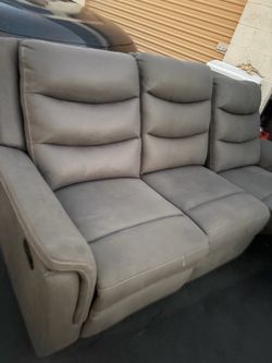 Set of Grey Micro suede  reclining couches.