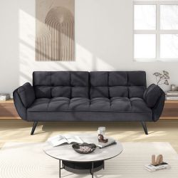 Wellington 74" Futon Sofa Bed with Armrests and Throw Pillows