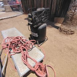 Air Compressor, Hose, And Large Toolbox