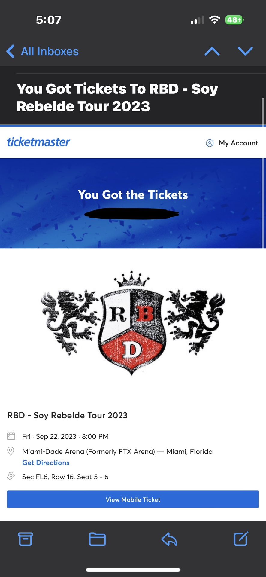Rebelde Two Tickets! Floor Seats