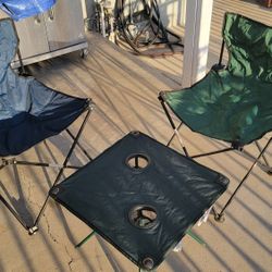 Two camping  chairs and table 