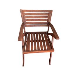 Outdoor Wooden Patio Chair with Armrests, Slatted Seat & Back
