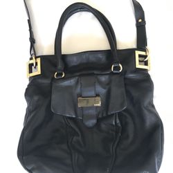 La Victoire black leather shoulder cross body bucket bag