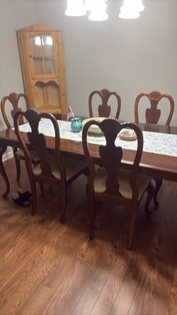 Dark Wood Dining Table with 6 Chairs