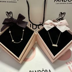 Pandora Set 14k Gold with New Diamonds in Box and Papers Bracelet and Necklace
