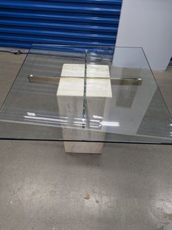 1980s Post Modern Glass Top Side
Tables With Travertine Bases