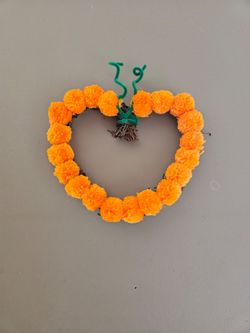 Orange Pom Pom Heart Wreath