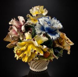Vintage Italian Porcelain Flower Basket 12” Hand Painted Capodimonte Style
