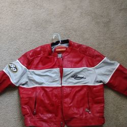 Davoucci Red,Black,Gray Leather Jacket 