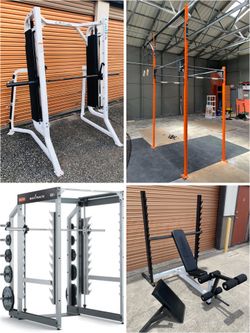 Olympic Squat Racks, Power Racks/ Cages, Weight Benches, Smith Machines, Plates , Dumbbells