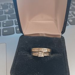 14KT Princess Cut Engagement/Wedding Band Set