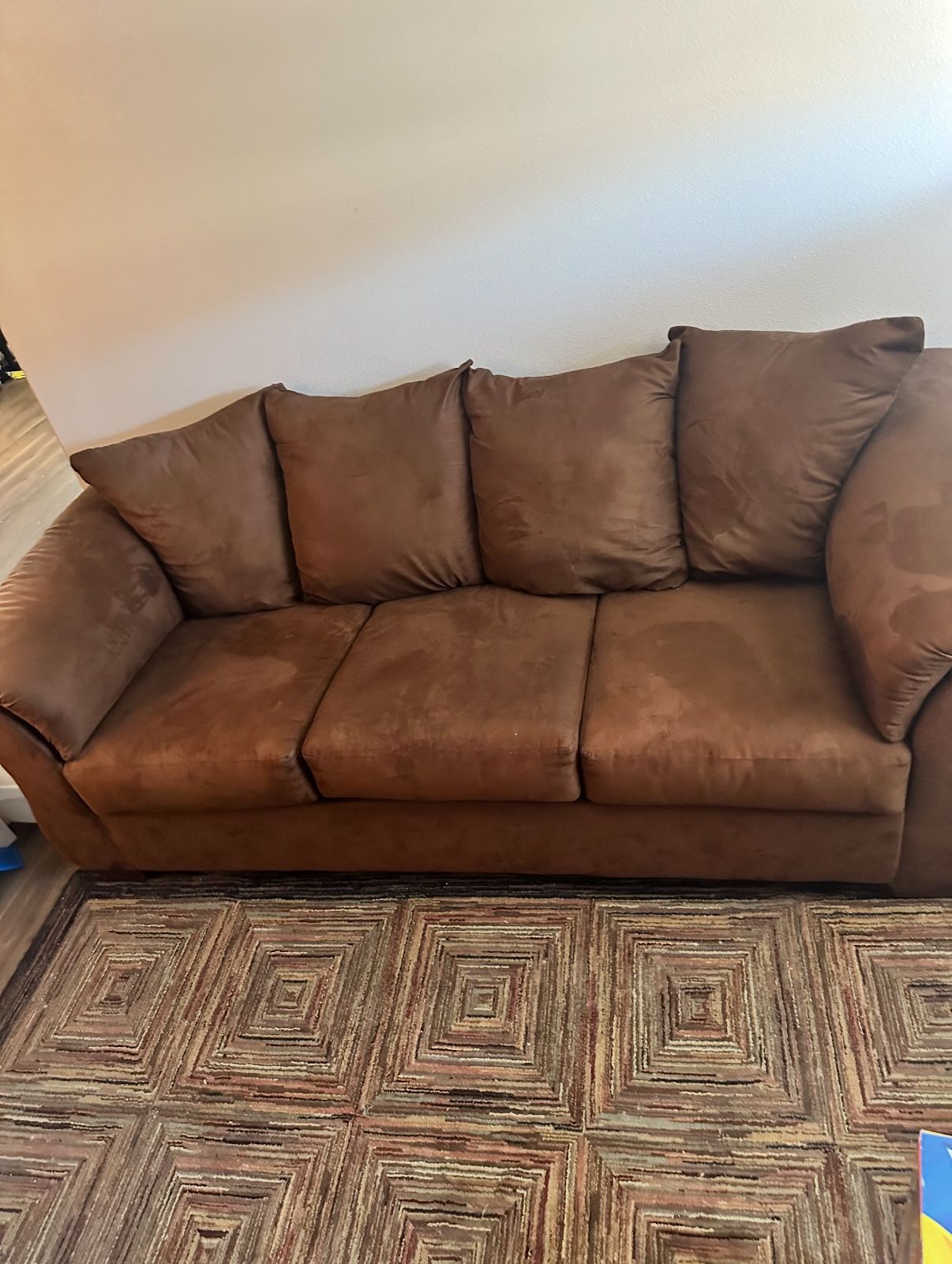 Brown 3-Seater Couch + Area Rug
