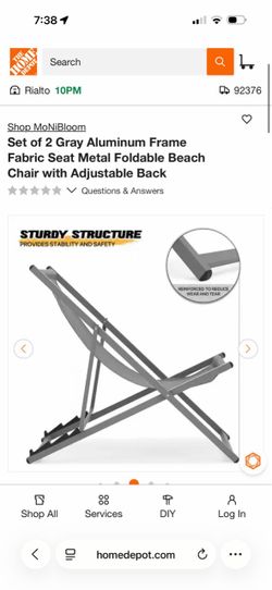Set of 2 Gray Aluminum Frame Fabric Seat Metal Foldable Beach Chair with Adjustable Back 21 $40