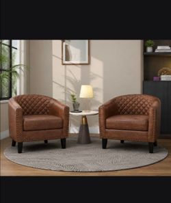 Vintage Cognac Brown Accent Chairs -
Set of 2