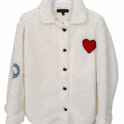 Teddy Sherpa Jacket with Heart Patch 