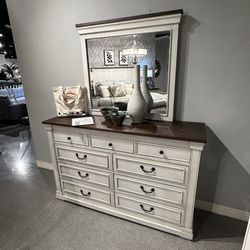 Dark Rum and White Dresser and Mirror