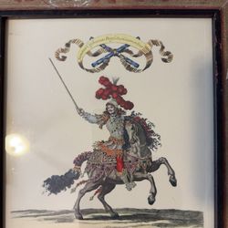 Hand Painted Engraving Of Musketeers, Or Spanish Soldier On Horseback
