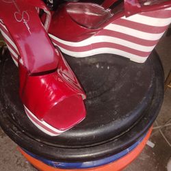 Jessica Simpson Patton Leather Red Wedge Sandals 