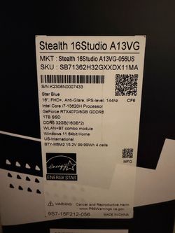 MSI Stealth 16 Studio A13VG Gaming Laptop