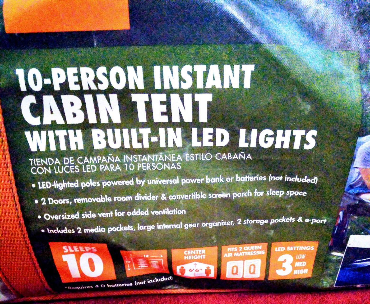 10 Person Instant Cabin Tent was built in LED lights