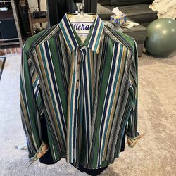Robert Graham Striped Long Sleeve Button Up Shirt Paisley Flip Cuffs