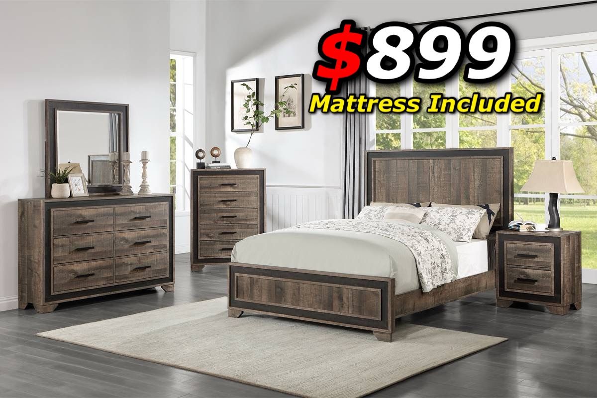 4pcs King Size Bedroom Set w. Mattress Included display picture 1