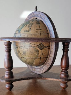 Vintage Italian Style Old World Tabletop Globe - Wood Zodiac Ring
