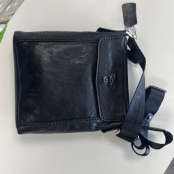 Real Cowhide Leather Flap Crossbody Bag - Black